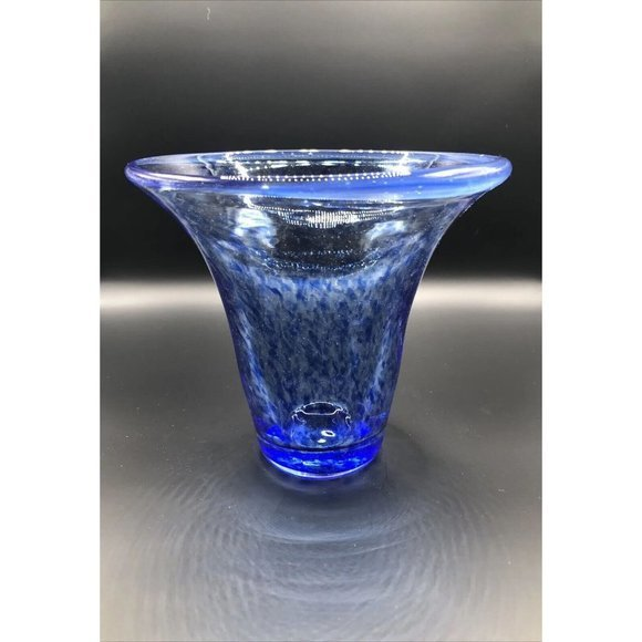 Contemporary‎ Glass Blown Studio Art Blue/Clear Small Vase 6” - Picture 1 of 3
